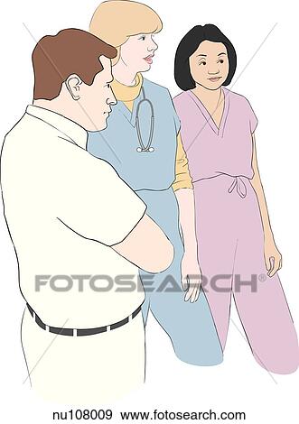 Three person multidisciplinary healthcare team conferring together. View Large Illustration Stock Illustration - Three person multidisciplinary healthcare team conferring together.. Fotosearch