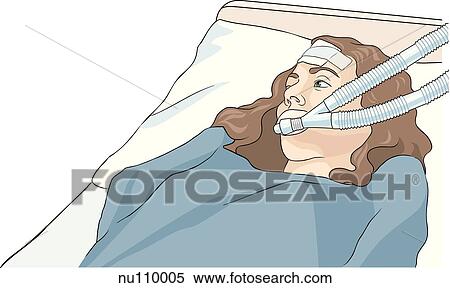 Stock Illustration - Woman patient in intensive care unit on oxygen.. Fotosearch