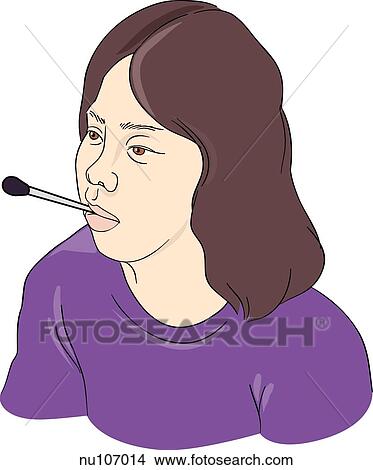 Stock Illustration - Young female patient with thermometer in mouth.. Fotosearch