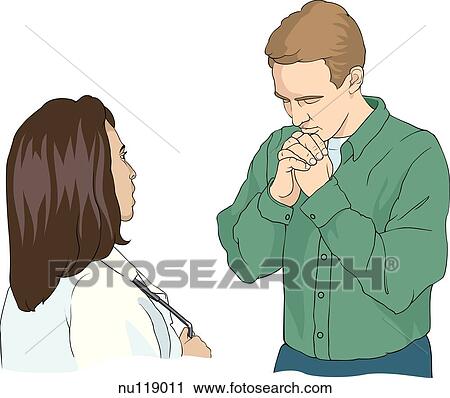 Young man faces nurse with clasped hands under chin. View Large Illustration Clip Art - Young man faces nurse with clasped hands under chin.. Fotosearch