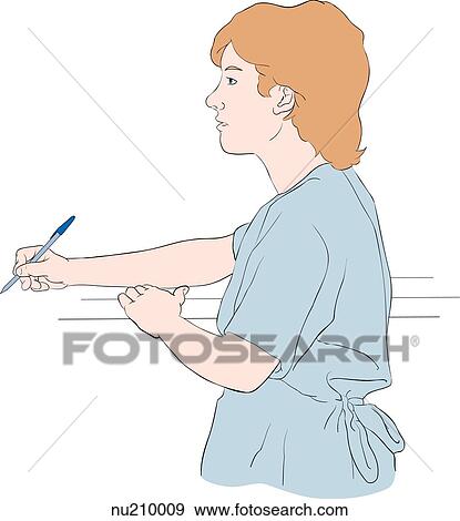 A health care professional (nurse) in hospital scrubs shown from the waist up, standing, holding a pen. View Large Illustration Stock Illustration - A health care professional (nurse) in hospital scrubs shown from the waist up, standing, holding a pen.. Fotosearch