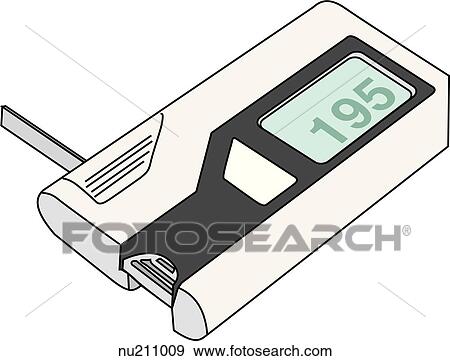 Stock Illustration - A meter with test strip in place showing blood glucose level of sample.. Fotosearch