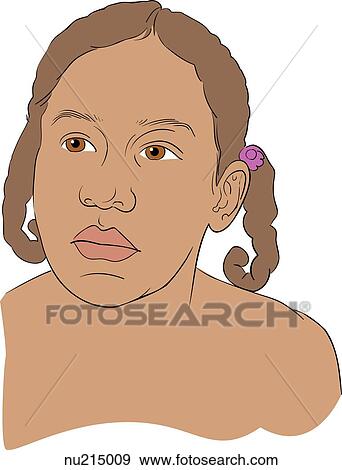 Anterior view of head and shoulders of young African American girl. View Large Illustration Stock Illustration - Anterior view of head and shoulders of young African American girl.. Fotosearch