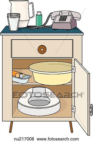Bed table equipped with supplies for patient including telephone and water pitcher. View Large Illustration Stock Illustration - Bed table equipped with supplies for patient including telephone and water pitcher.. Fotosearch