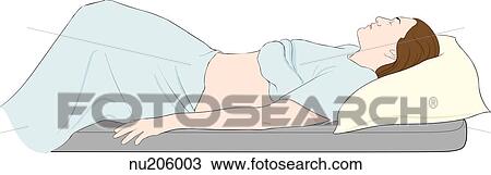 Female patient lying on her back with knees bent. View Large Illustration Drawing - Female patient lying on her back with knees bent.. Fotosearch
