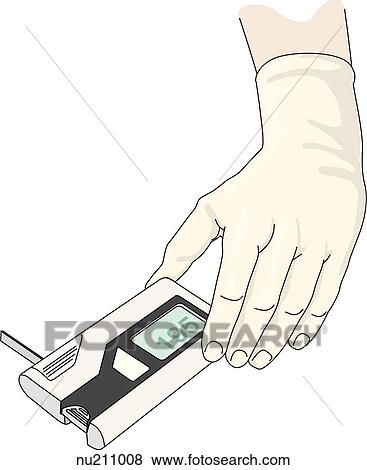 Gloved hands hold meter to show test results. View Large Illustration Stock Illustration - Gloved hands hold meter to show test results.. Fotosearch