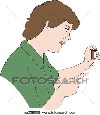 Stock Illustration - Health care professional holding pill bottle, pointing and speaking.. Fotosearch
