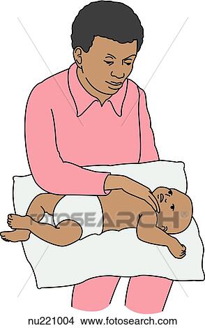Health care professional (therapist) holds infant across lap. Baby rests flat on its back on pillow. Therapist's cupped hand rests on infant's chest (on anterior segment of left upper lobe). View Large Illustration Stock Illustration - Health care professional (therapist) holds infant across lap. Baby rests flat on its back on pillow. Therapist's cupped hand rests on infant's chest (on anterior segment of left upper lobe).. Fotosearch