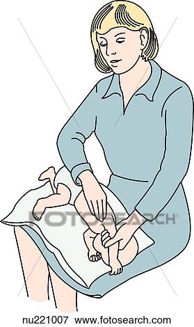 Health care professional (therapist) holds infant across lap. Baby rests on its side on pillow, head lowered, right arm raised. Therapist's cupped hand rests on infant's axillary area (on lateral basal segment of right lower lobe). View Large Illustration Stock Illustration - Health care professional (therapist) holds infant across lap. Baby rests on its side on pillow, head lowered, right arm raised. Therapist's cupped hand rests on infant's axillary area (on lateral basal segment of right lower lobe).. Fotosearch