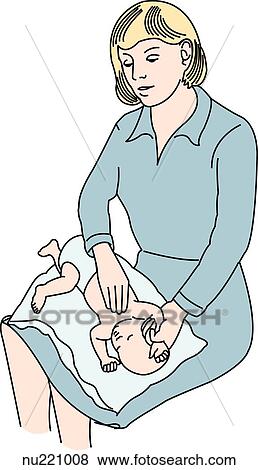Health care professional (therapist) holds infant across lap. Baby rests on its back on pillow, right arm raised. Therapist's cupped hand rests on infant's chest (on anterior basal segment of right lower lobe). View Large Illustration Stock Illustration - Health care professional (therapist) holds infant across lap. Baby rests on its back on pillow, right arm raised. Therapist's cupped hand rests on infant's chest (on anterior basal segment of right lower lobe).. Fotosearch