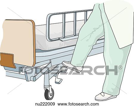 Healthcare professional shown from waist down as right foot engages wheel lock under foot end of bed. View Large Illustration Stock Illustration - Healthcare professional shown from waist down as right foot engages wheel lock under foot end of bed.. Fotosearch