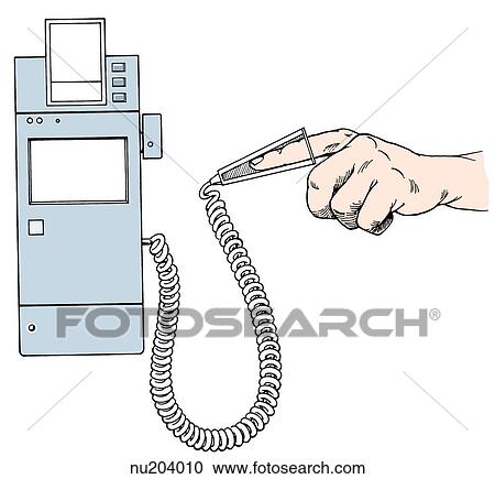 Illustration of a pulse oximetry monitor with probe attached to a person's finger. View Large Illustration Clipart - Illustration of a pulse oximetry monitor with probe attached to a person's finger.. Fotosearch