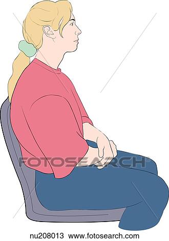 Drawing - Lateral view of seated female patient.. Fotosearch