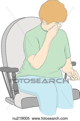 Stock Illustration - Middle aged woman sitting on chair weeping.. Fotosearch