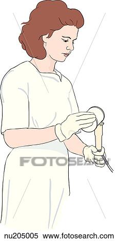 Stock Illustration - Nurse adding feeding to syringe of nasogastric tube.. Fotosearch