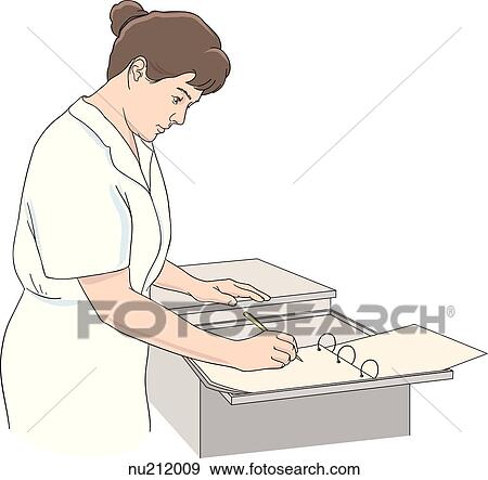 Nurse documenting administration of medication. View Large Illustration Stock Illustration - Nurse documenting administration of medication.. Fotosearch