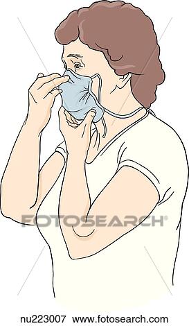 Nurse dons mask. Mask is positioned over mouth and nose and held in place with left hand. Right hand bends nose bar over bridge of nose. View Large Illustration Stock Illustration - Nurse dons mask. Mask is positioned over mouth and nose and held in place with left hand. Right hand bends nose bar over bridge of nose.. Fotosearch
