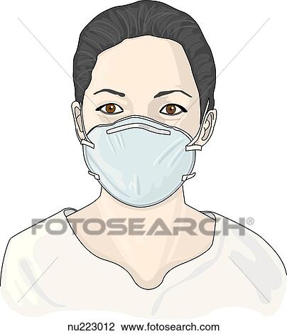Nurse shown from shoulders up wearing a particulate respirator. View Large Illustration Drawing - Nurse shown from shoulders up wearing a particulate respirator.. Fotosearch
