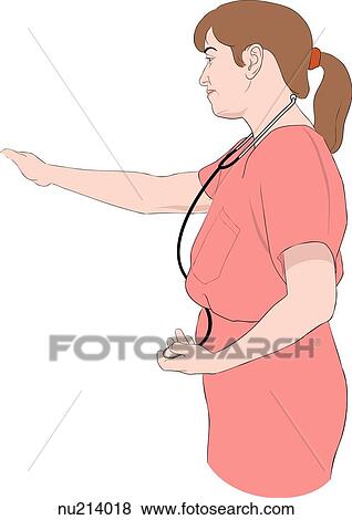 Nurse, standing, extends arm in a consoling manner. View Large Illustration Stock Illustration - Nurse, standing, extends arm in a consoling manner.. Fotosearch