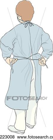 Nurse viewed from behind, unties waist ties of gown. View Large Illustration Stock Illustration - Nurse viewed from behind, unties waist ties of gown.. Fotosearch