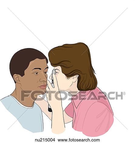 Stock Illustration - Nurse, viewed from shoulders up, looking into patient's left eye with ophthalmoscope.. Fotosearch