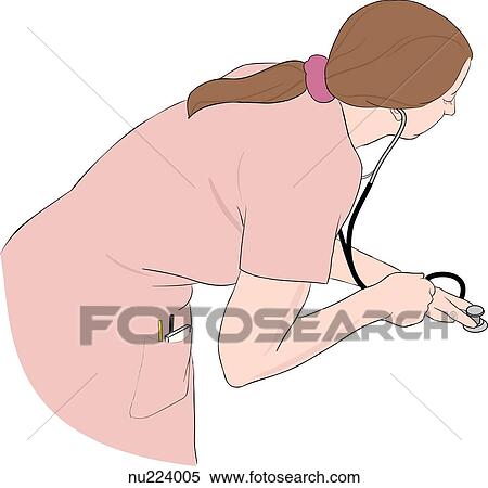 Stock Illustration - Nurse with stethoscope leaning over.. Fotosearch