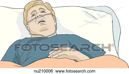 Patient shown in bed, head partially elevated, with distressed expression on face. View Large Illustration Stock Illustration - Patient shown in bed, head partially elevated, with distressed expression on face.. Fotosearch