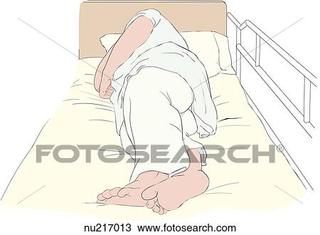 Drawing - Patient sleeping on side as viewed from the end of the bed.. Fotosearch