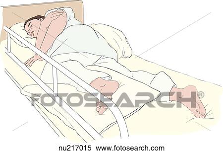 Stock Illustration - Sleeping patient is in side-lying position with pillow placed between legs.. Fotosearch