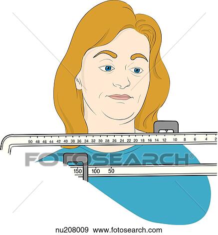 Unhappy face of female patient visible over numbered portion of vertical scale. View Large Illustration Stock Illustration - Unhappy face of female patient visible over numbered portion of vertical scale.. Fotosearch