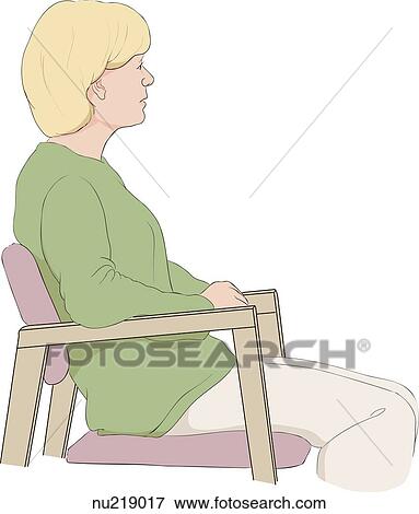 Woman in street clothes sitting on chair in waiting room. View Large Illustration Stock Illustration - Woman in street clothes sitting on chair in waiting room.. Fotosearch