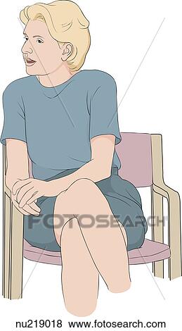 Woman in street clothes sitting on chair in waiting room conversing. View Large Illustration Stock Illustration - Woman in street clothes sitting on chair in waiting room conversing.. Fotosearch