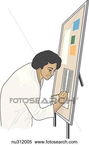 A woman (nurse) leans over to write on a list upon a bulletin board. View Large Illustration Stock Illustration - A woman (nurse) leans over to write on a list upon a bulletin board.. Fotosearch