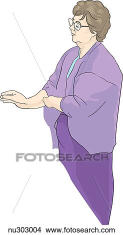 An older woman holds her hand out to comfort. View Large Illustration Stock Illustration - An older woman holds her hand out to comfort.. Fotosearch