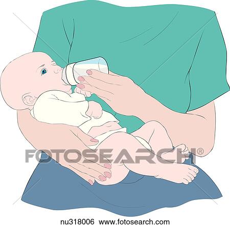 Stock Illustration - Baby being bottle fed on woman's lap.. Fotosearch