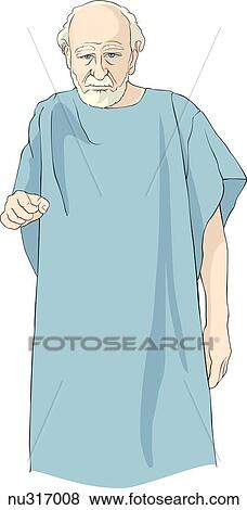 Stock Illustration - Elderly man in hospital gown walking.. Fotosearch