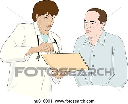 Female african-american nurse explaining medical chart to male patient. View Large Illustration Clip Art - Female african-american nurse explaining medical chart to male patient.. Fotosearch
