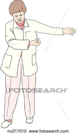 Stock Illustration - Female nurse walking while looking down.. Fotosearch