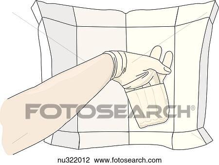 Fingers of gloved hand are being slid under cuff of second glove. View Large Illustration Drawing - Fingers of gloved hand are being slid under cuff of second glove.. Fotosearch