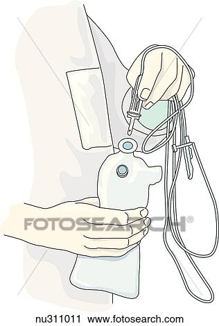 Clip Art - Hands of nurse shown squeezing drip chamber of IV set.. Fotosearch
