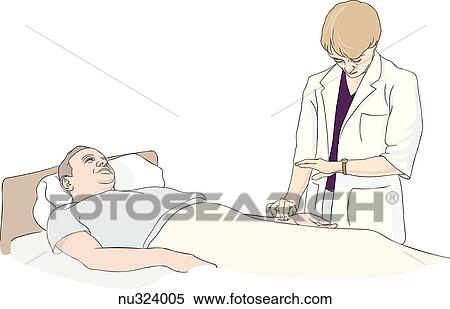 Health care professional measuring pulse of male patient in supine position. View Large Illustration Stock Illustration - Health care professional measuring pulse of male patient in supine position. . Fotosearch