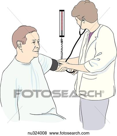 Health care professional measuring blood pressure of male patient in sitting position. View Large Illustration Stock Illustration - Health care professional measuring blood pressure of male patient in sitting position.. Fotosearch