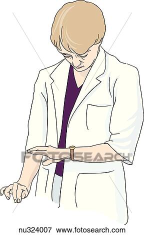Stock Illustration - Health care professional standing in a position to take pulse measurement.. Fotosearch