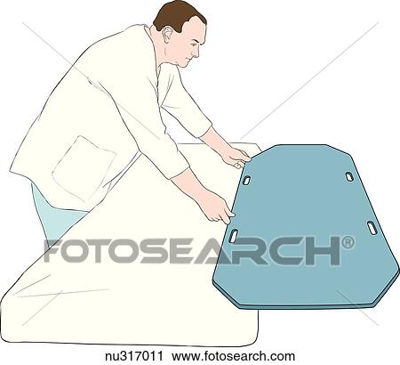 Healthcare professionals using a transfer board. View Large Illustration Clip Art - Healthcare professionals using a transfer board.. Fotosearch