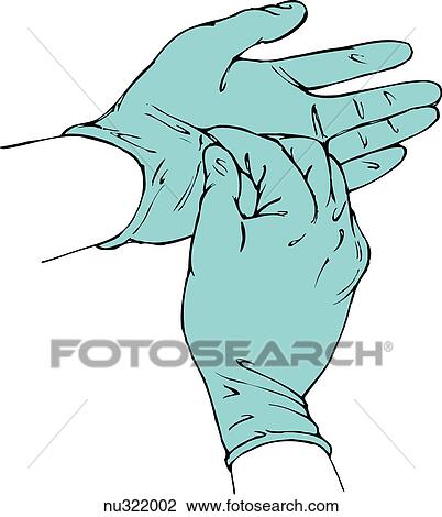 Illustration of gloved hands. Right hand begins removal of left glove by grasping the outside of left glove, near the cuff, with gloved forefinger and thumb. View Large Illustration Drawing - Illustration of gloved hands. Right hand begins removal of left glove by grasping the outside of left glove, near the cuff, with gloved forefinger and thumb.. Fotosearch