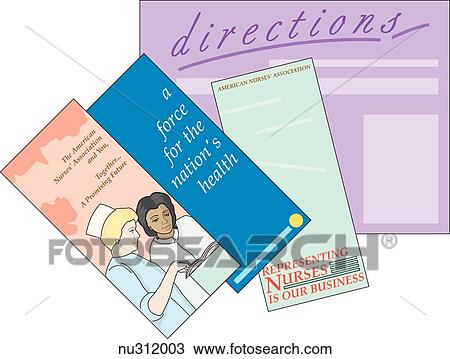 Image is of various brochures, some from the American Nurses' Association, which one would recieve at a continuing education meeting. View Large Illustration Drawing - Image is of various brochures, some from the American Nurses' Association, which one would recieve at a continuing education meeting. . Fotosearch