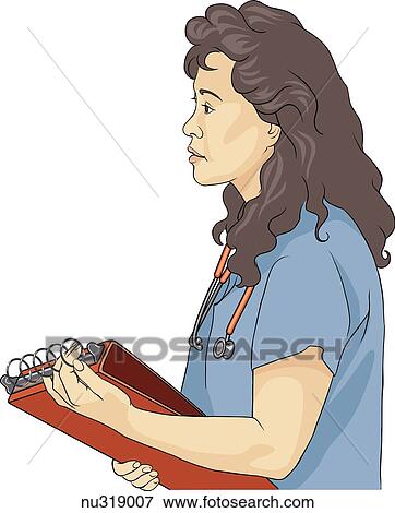 Stock Illustration - Lateral view of nurse holding chart.. Fotosearch