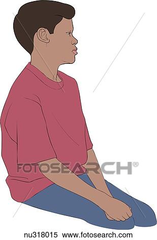Stock Illustration - Lateral view of sick boy, seated.. Fotosearch