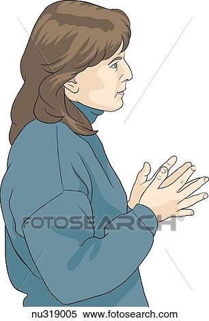 Stock Illustration - Lateral view of woman gesturing with her hands as if in conversation.. Fotosearch