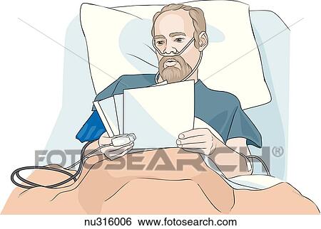 Male patient in bed reading educational material. View Large Illustration Stock Illustration - Male patient in bed reading educational material.. Fotosearch